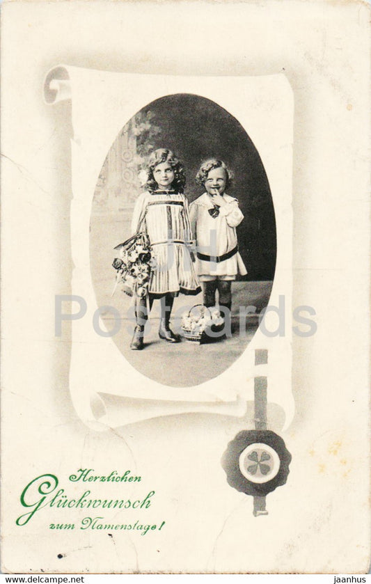 Greeting Card - Herzlichen Gluckwunsch zum Namenstage - 141 - children - old postcard - Germany - used - JH Postcards