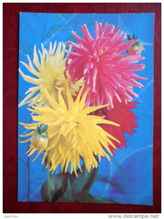 yellow and red flowers - flowers - 1983 - Russia USSR - unused - JH Postcards