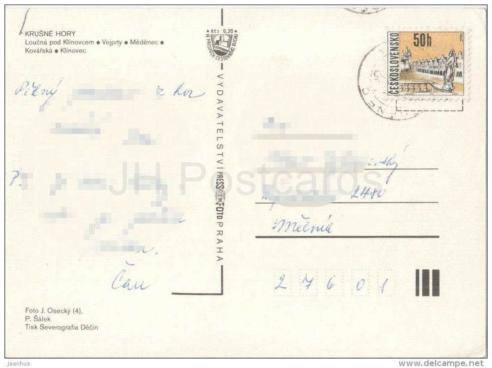 Krusné hory - Loucna pod Klinovcem - Vejprty - Medenec - Kovarska - Klinovec - winter - Czechoslovakia - Czech - JH Postcards