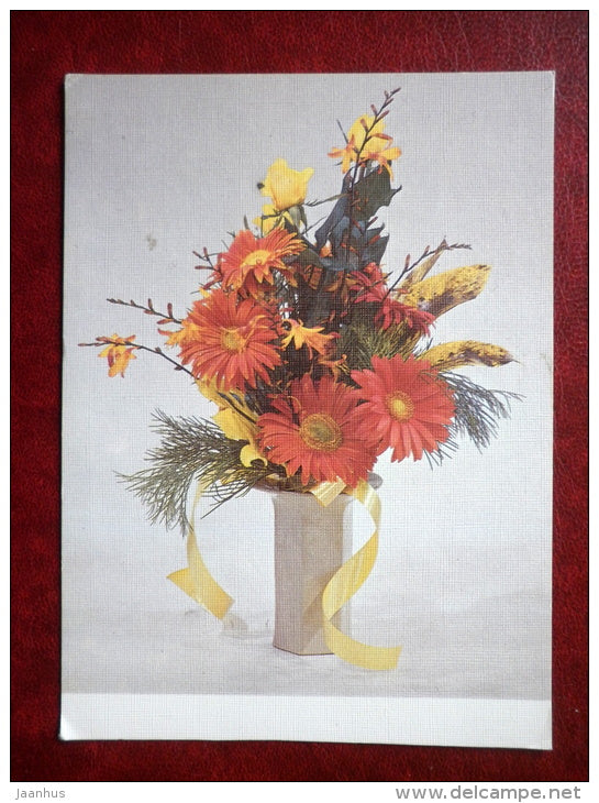 Greeting card - composition - flowers in a vase - flowers - 1987 - Estonia USSR - used - JH Postcards