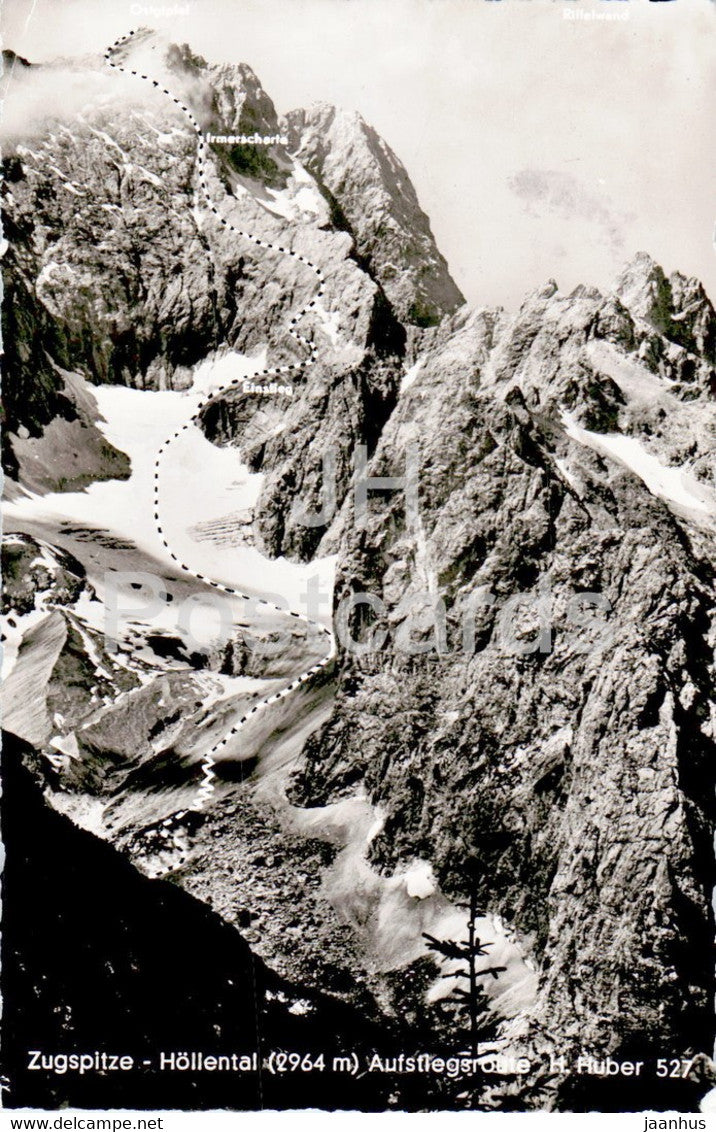 Zugspitze Hollental - Aufstiegsroute - old postcard - 1957 - Germany - used - JH Postcards