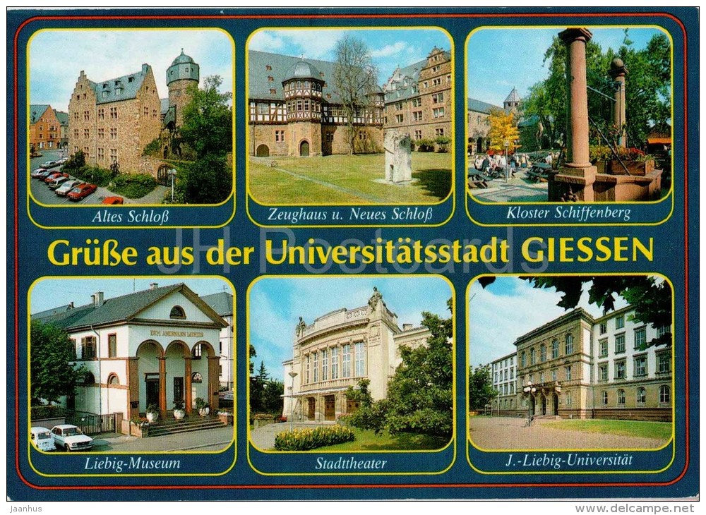 Grüsse aus Universitätsstadt Giessen - Altes Schloss - Zeughaus - Kloster Schiffenberg - Germany - 1989 gelaufen - JH Postcards