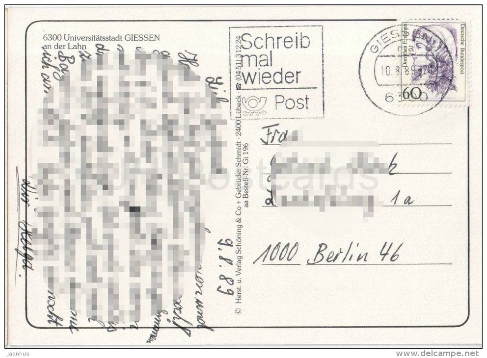 Grüsse aus Universitätsstadt Giessen - Altes Schloss - Zeughaus - Kloster Schiffenberg - Germany - 1989 gelaufen - JH Postcards