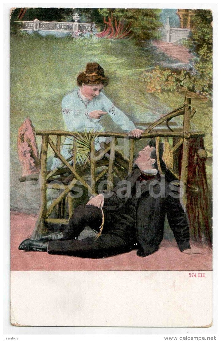 couple - man and woman - 574 III - old postcard - Germany - unused - JH Postcards