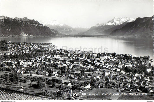 Vevey - La Tour de Peilz et les Dents du Midi - 709 - old postcard - 1959 - Switzerland - used - JH Postcards