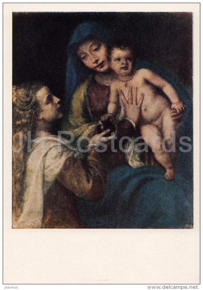 painting by Titian - Madonna with Baby and Mary Magdalene - Italian art - Russia USSR - 1957 - unused - JH Postcards