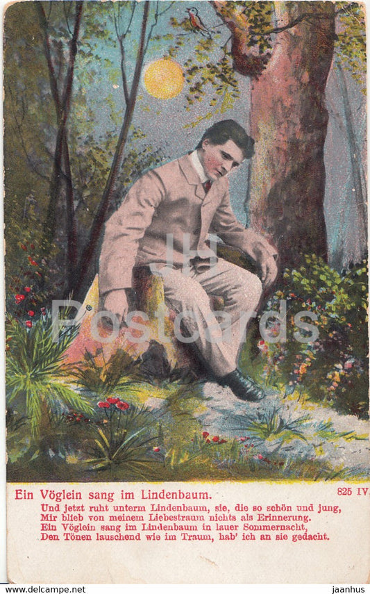 Ein Voglein sang im Lindenbaum - man - 825 IV - old postcard - 1908 - Germany - used - JH Postcards