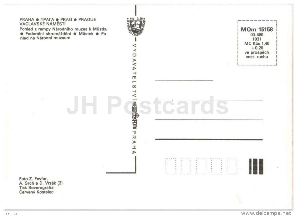 National museum - Federal Assembly - Mustek - Wenceslas Square - Praha - Prague - Czechoslovakia - Czech - unused - JH Postcards