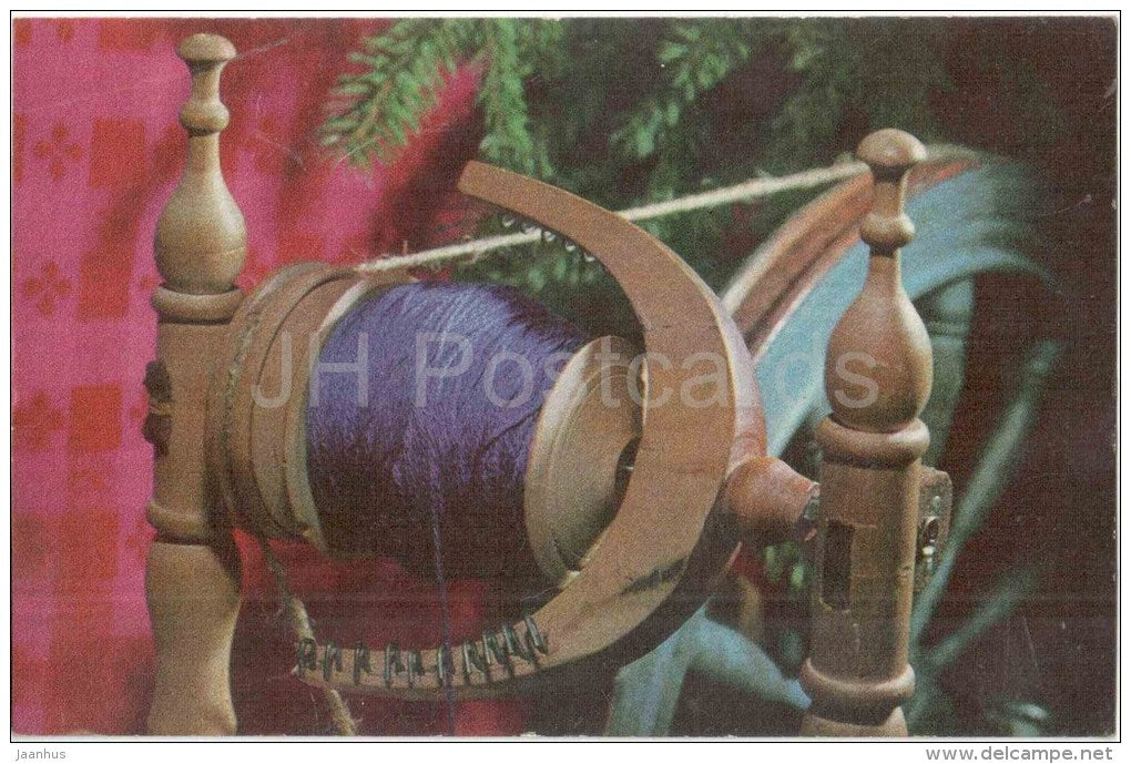 New Year Greeting card - 1 - spinning wheel - 1973 - Estonia USSR - used - JH Postcards