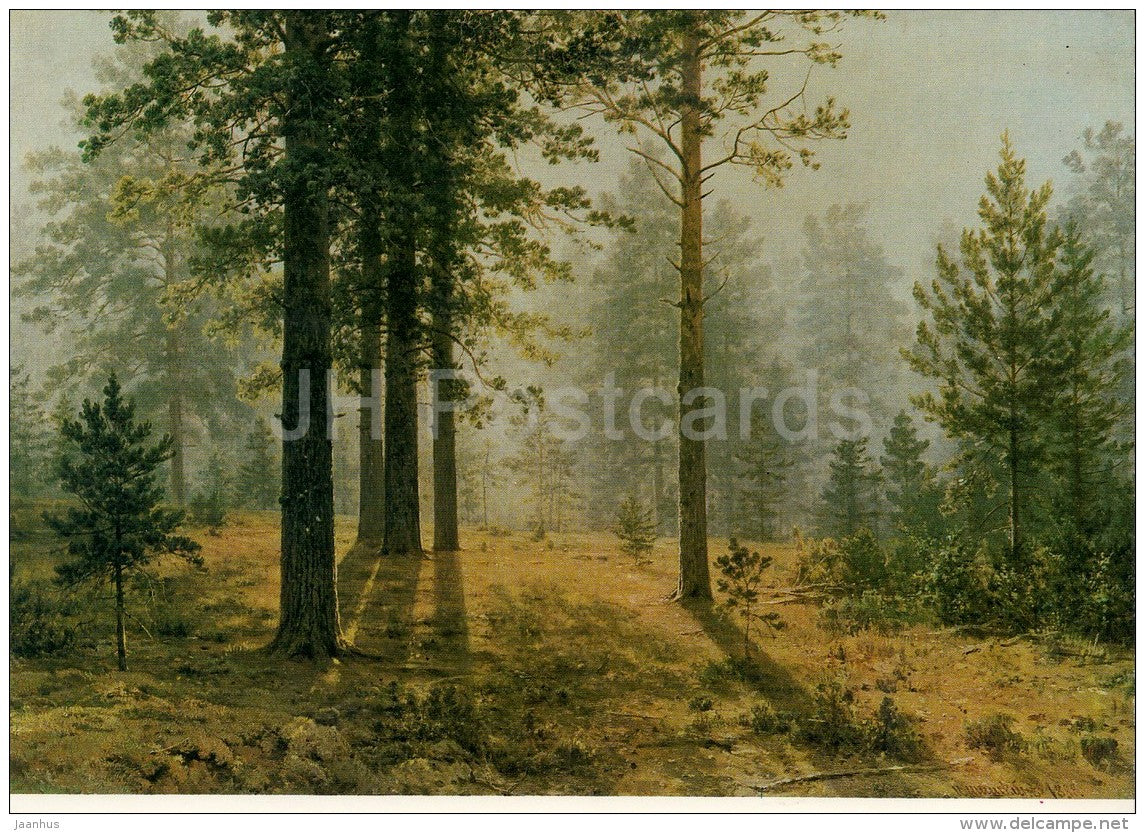 painting by I. Shishkin - Dawn in the Forest , 1888 - Russian art - large format card - Czechoslovakia - unused - JH Postcards