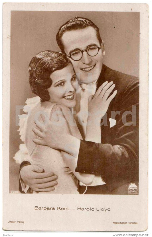 Barbara Kent and Harold Lloyd - movie actor , actress - Ross verlag - 5608/1 - circulated in Estonia Kuressaare 1933 - JH Postcards