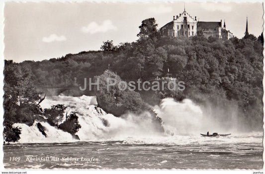 Rheinfall mit Schloss Laufen - Orientierung uber den Rheinfall - castle - 1309 - Switzerland - old postcard - used - JH Postcards