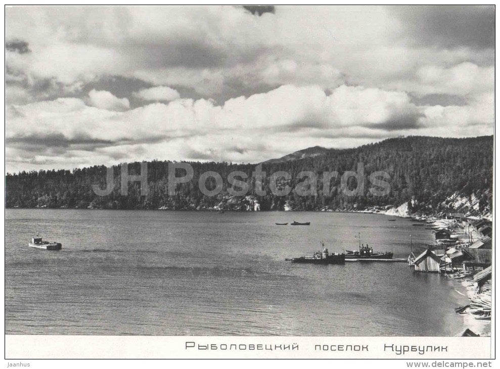 fishing village Kurbulik - fishing boats - lake Baikal - large format - old photo cards - Russia USSR - unused - JH Postcards