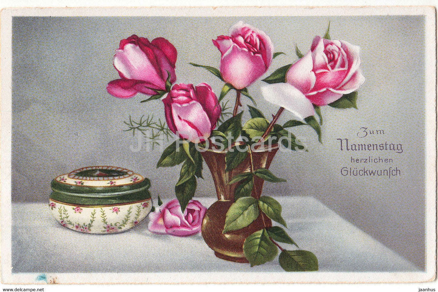 Greeting Card - Zum Namenstag herzlichen Gluckwunsch - roses - ERIKA 1278 - old postcard - 1947 - Germany - used - JH Postcards