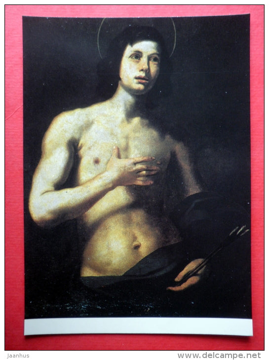 painting by unknown neapolitan painter - St. Sebastian , 17th century - italian art - unused - JH Postcards