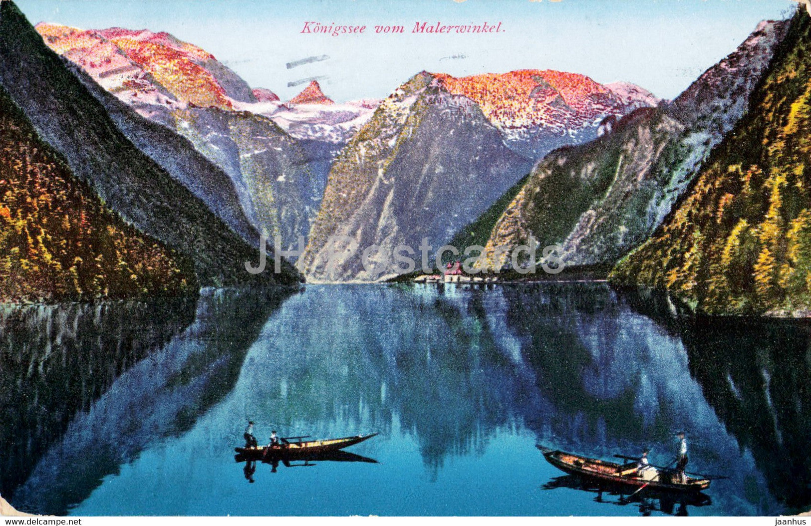 Konigssee vom Malerwinkel - boat - 5974 - old postcard - 1936 - Germany - used - JH Postcards