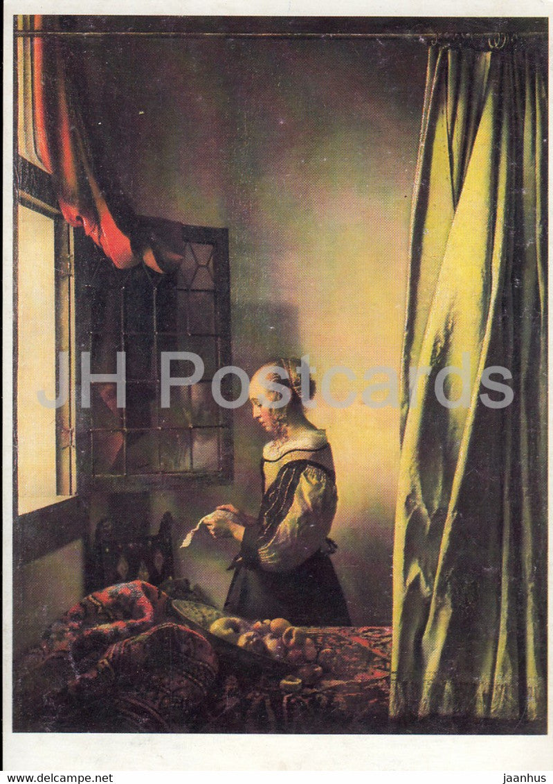 painting by Jan Vermeer - Brieflesendes Madchen - Dutch art - 1989 - Germany DDR - used - JH Postcards