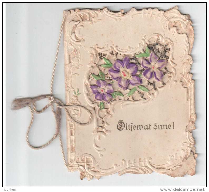 Birthday mini Greeting Card  - embossed - flowers - old postcard - circulated in Tsarist Russia Estonia - used - JH Postcards