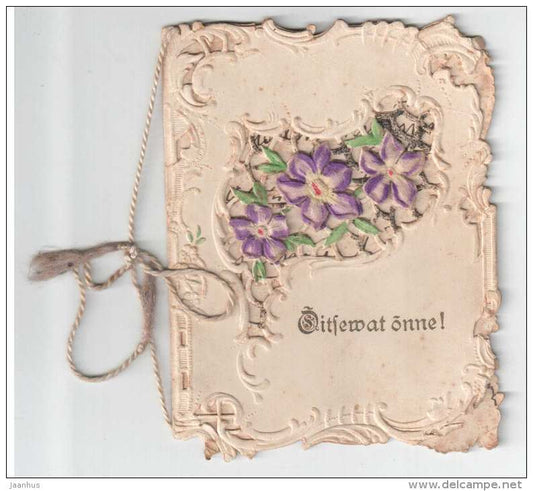 Birthday mini Greeting Card  - embossed - flowers - old postcard - circulated in Tsarist Russia Estonia - used - JH Postcards