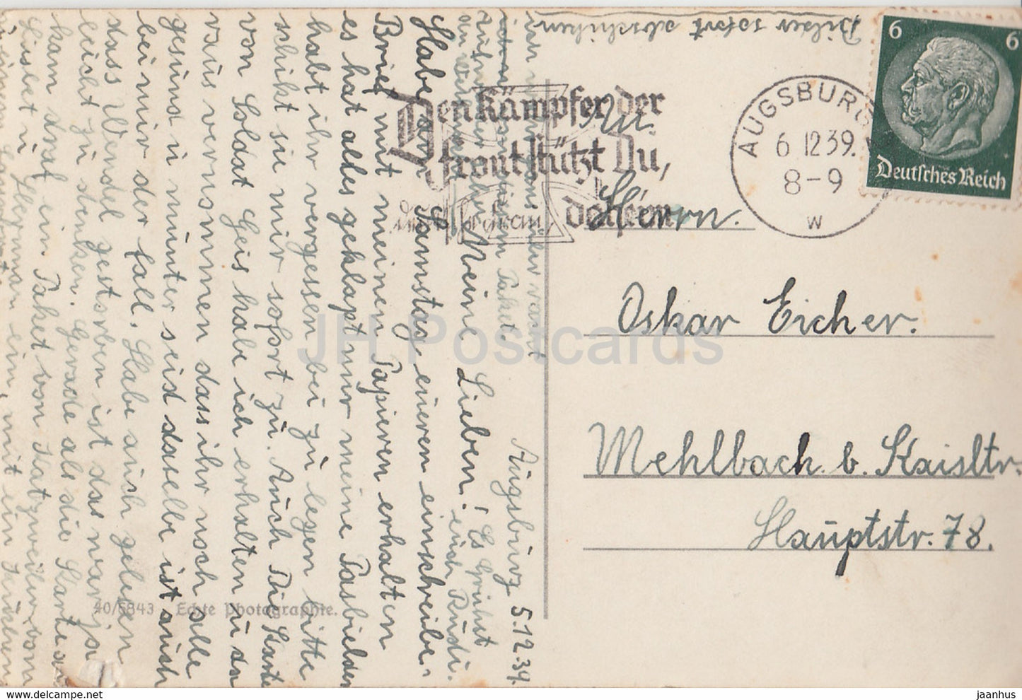 Augsburg - Goldener Saal - alte Postkarte - 1939 - Deutschland - gebraucht