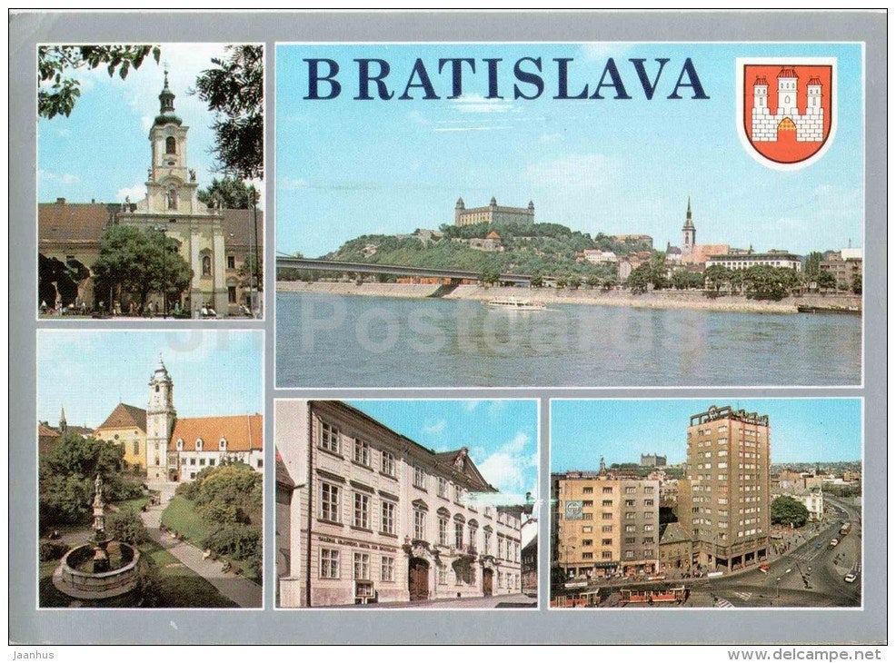 Bratislava - SNP square - castle - Rolandova fountain - Czechoslovakia - Slovakia - used 1987 - JH Postcards