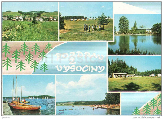 greetings from Vysocina - Bohemian-Moravian Highlands - boat - Czechoslovakia - Czech - unused - JH Postcards