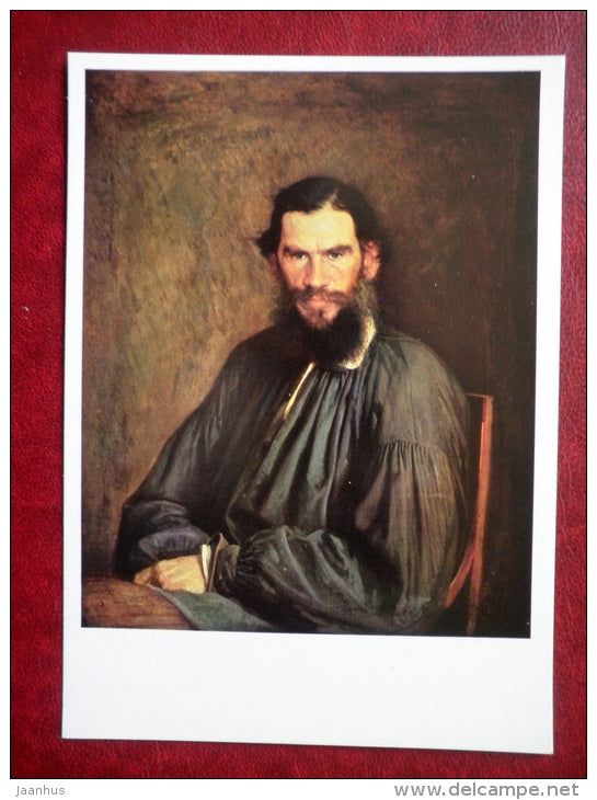 painting by Ivan Kramskoi , Portrait of a russian writer Leo Tolstoy , 1873 - russian art - unused - JH Postcards