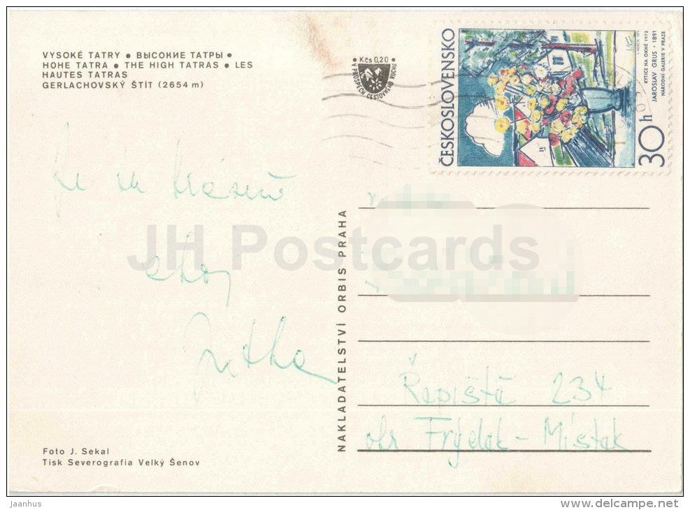 Gerlachovsky stit  - mountains - Vysoke Tatry - High Tatras - Czechoslovakia - Slovakia - used 1975 - JH Postcards