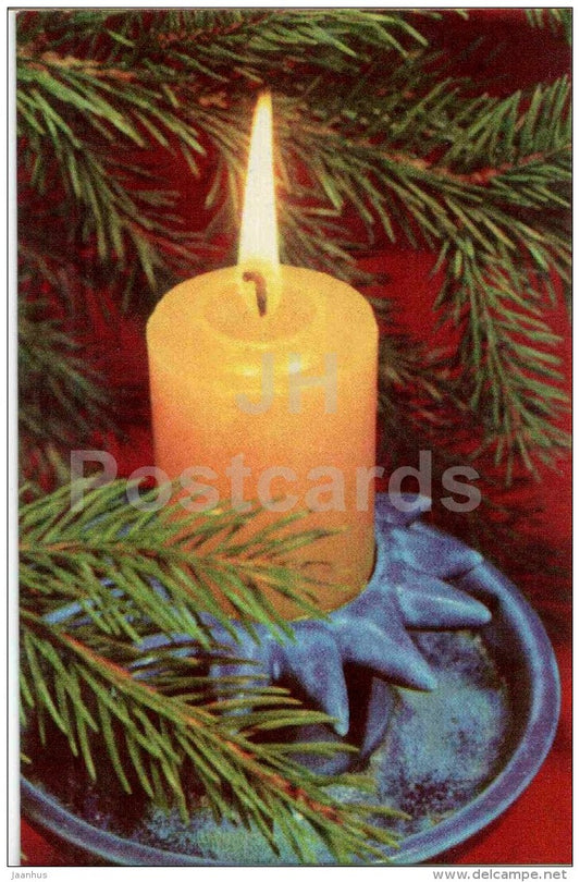 New Year Greeting Card - candle - 1972 - Estonia USSR - unused - JH Postcards