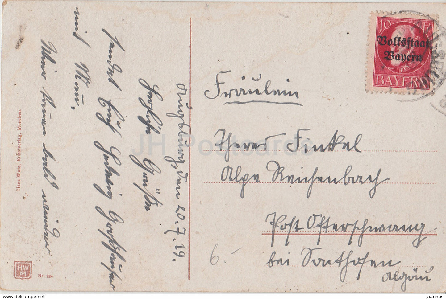 Augsburg - Fuggerhaus - Volksstaat Bayern - 224 - alte Postkarte - 1919 - Deutschland - gebraucht