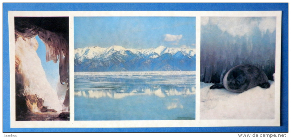 ice grottoes - sailing boat - Baikal seal - Baikal Nerpa - Lake Baikal - 1978 - Russia USSR - unused - JH Postcards