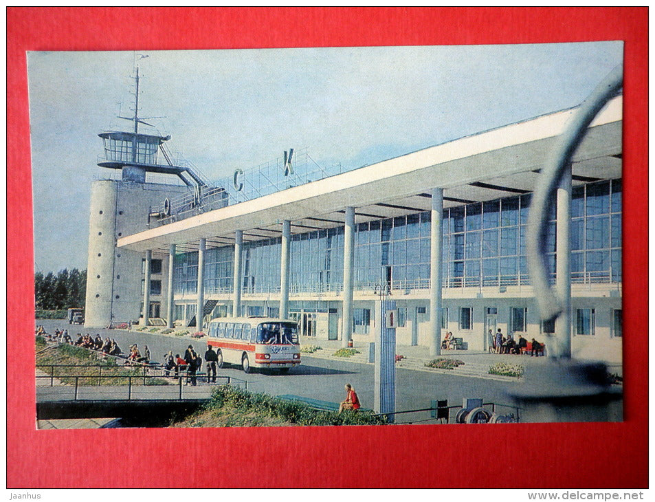 River Station building - LAZ bus- Omsk - 1977 - USSR Russia - unused - JH Postcards