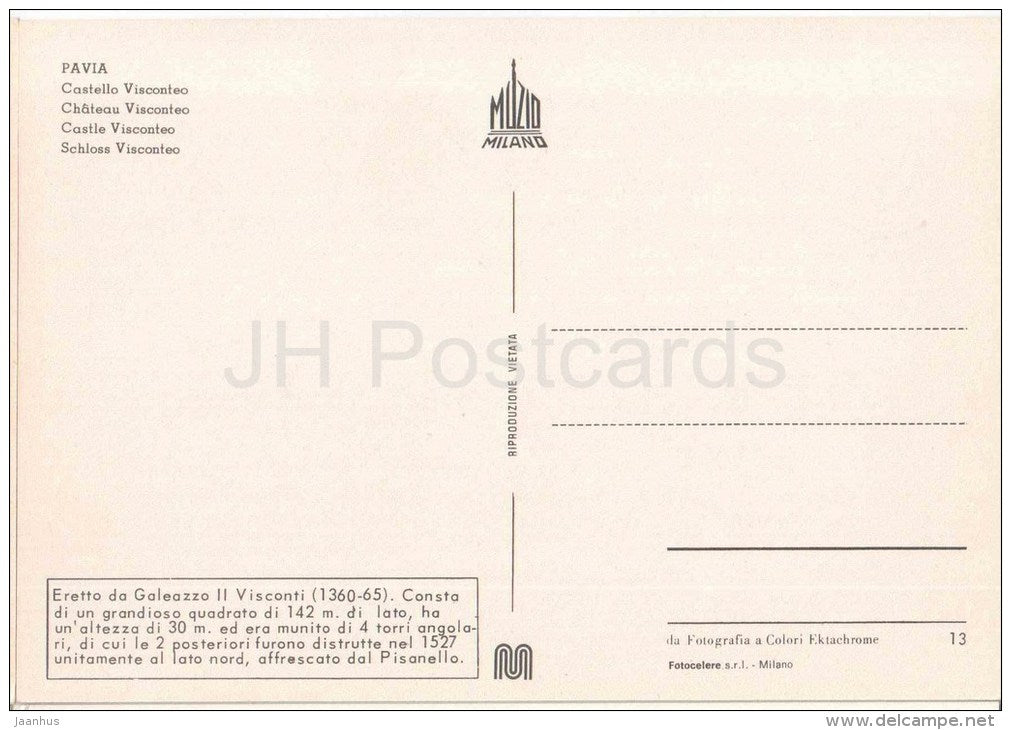 Castello Visconteo - Visconteo Castle - Pavia - Lombardia - 13 - Italia - Italy - unused - JH Postcards