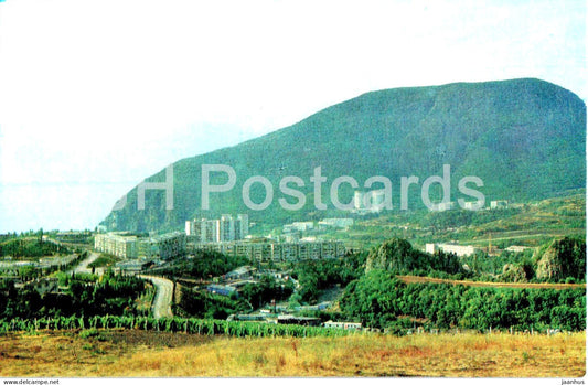 Alushta - view of the village of Frunzenskoye and mountain Medved Gora - Crimea - 1978 - Ukraine USSR - unused - JH Postcards