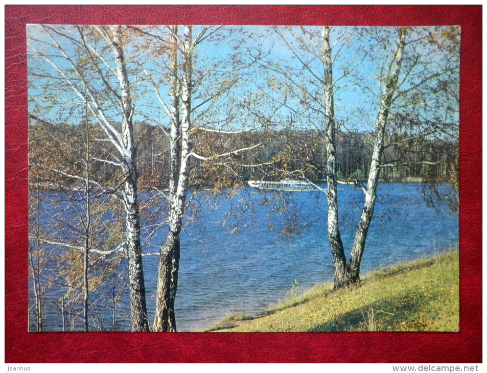 autumn - birch trees - passenger boat - 1981 - Russia USSR - unused - JH Postcards