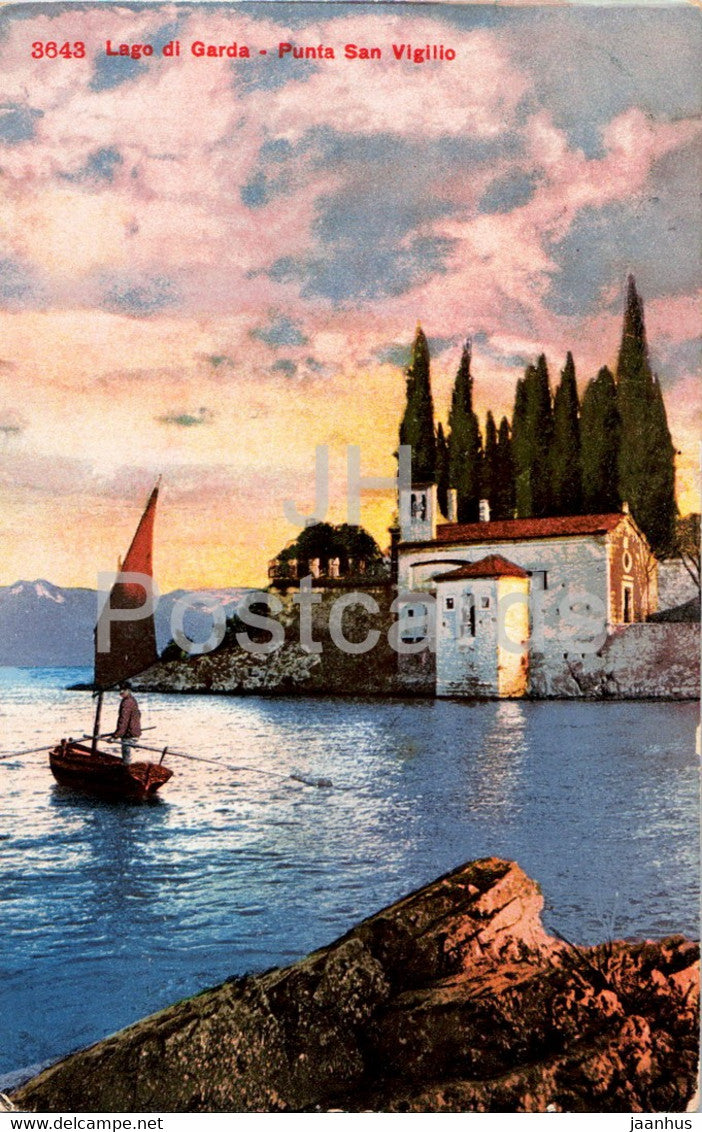 Lago di Garda - Punta San Vigilio - boat - 3643 - old postcard - 1909 - Italy - used - JH Postcards