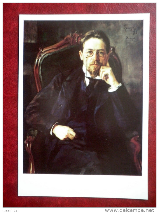 painting by Osip Braz , Portret of a writer Anton Chekhov  , 1898 - russian art - unused - JH Postcards