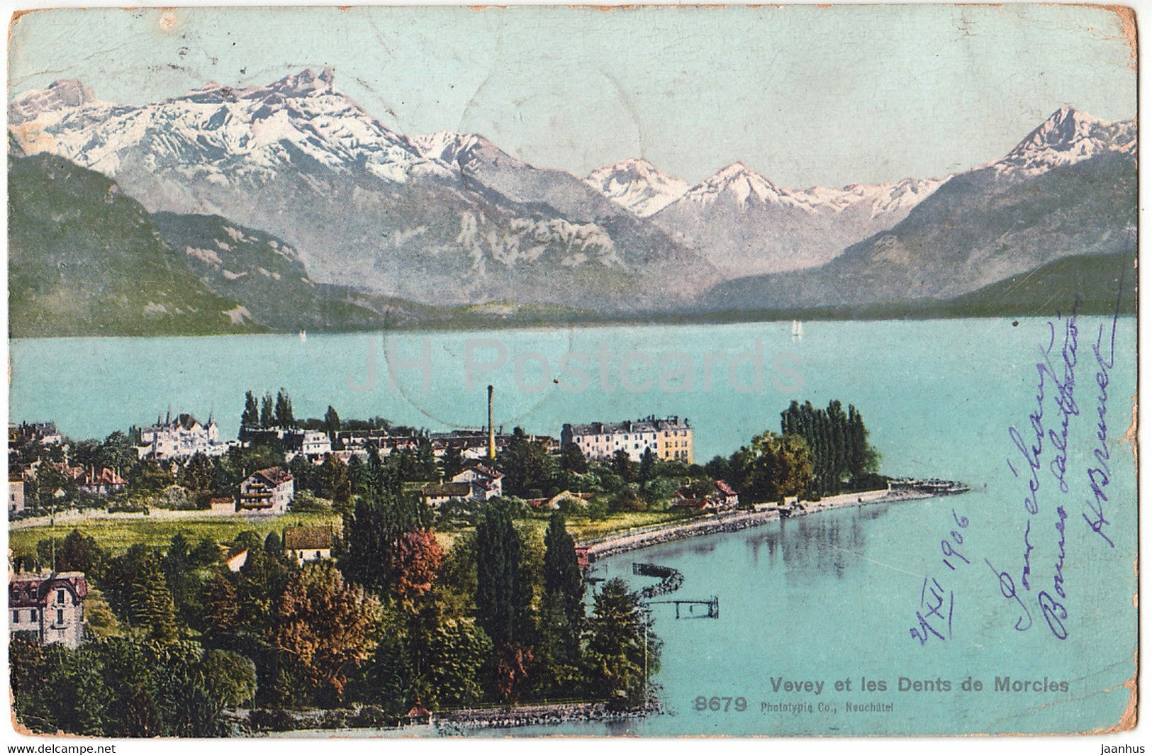 Vevey et les Dents de Morcles - 8679 - old postcard - 1907 - Switzerland - used - JH Postcards