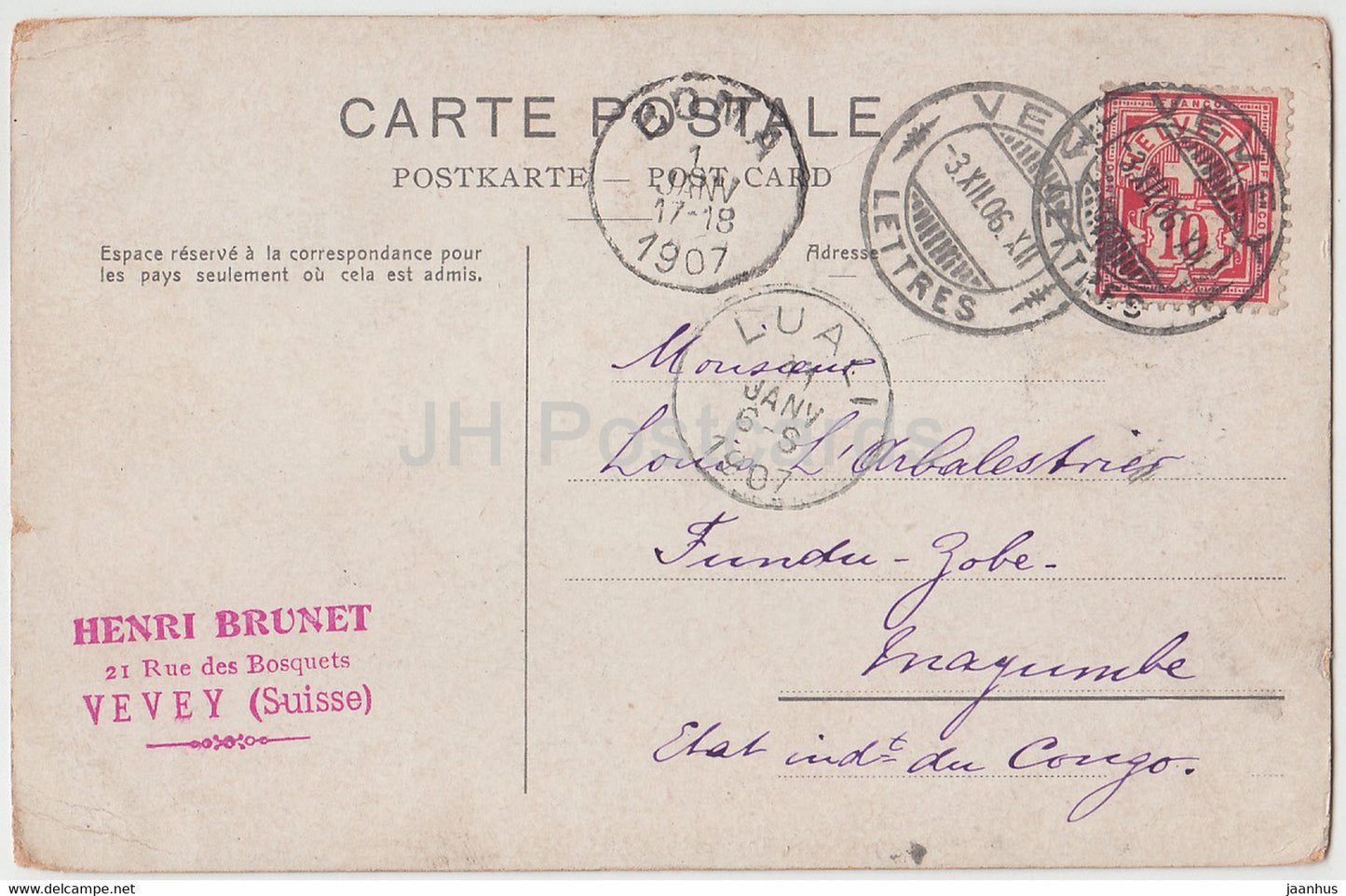 Vevey et les Dents de Morcles - 8679 - old postcard - 1907 - Switzerland - used