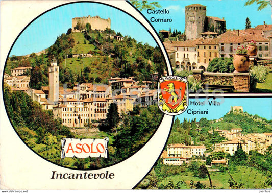 Asolo Incantevole - Castello Cornaro - hotel Villa Cipriani - multiview - 1976 - Italy - used - JH Postcards