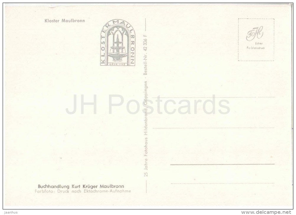 Kloster Maulbronn - abbey - Germany -ungelaufen - JH Postcards