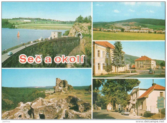 Sec a okoli - dam - Lichnice castle ruins - Prachovice - Tremosnice - Bestvina - Czechoslovakia - Czech - unused - JH Postcards