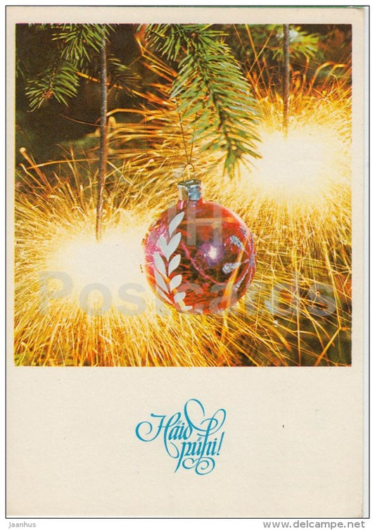 New Year Greeting card - 4 - sparklers - decorations - 1980 - Estonia USSR - used - JH Postcards