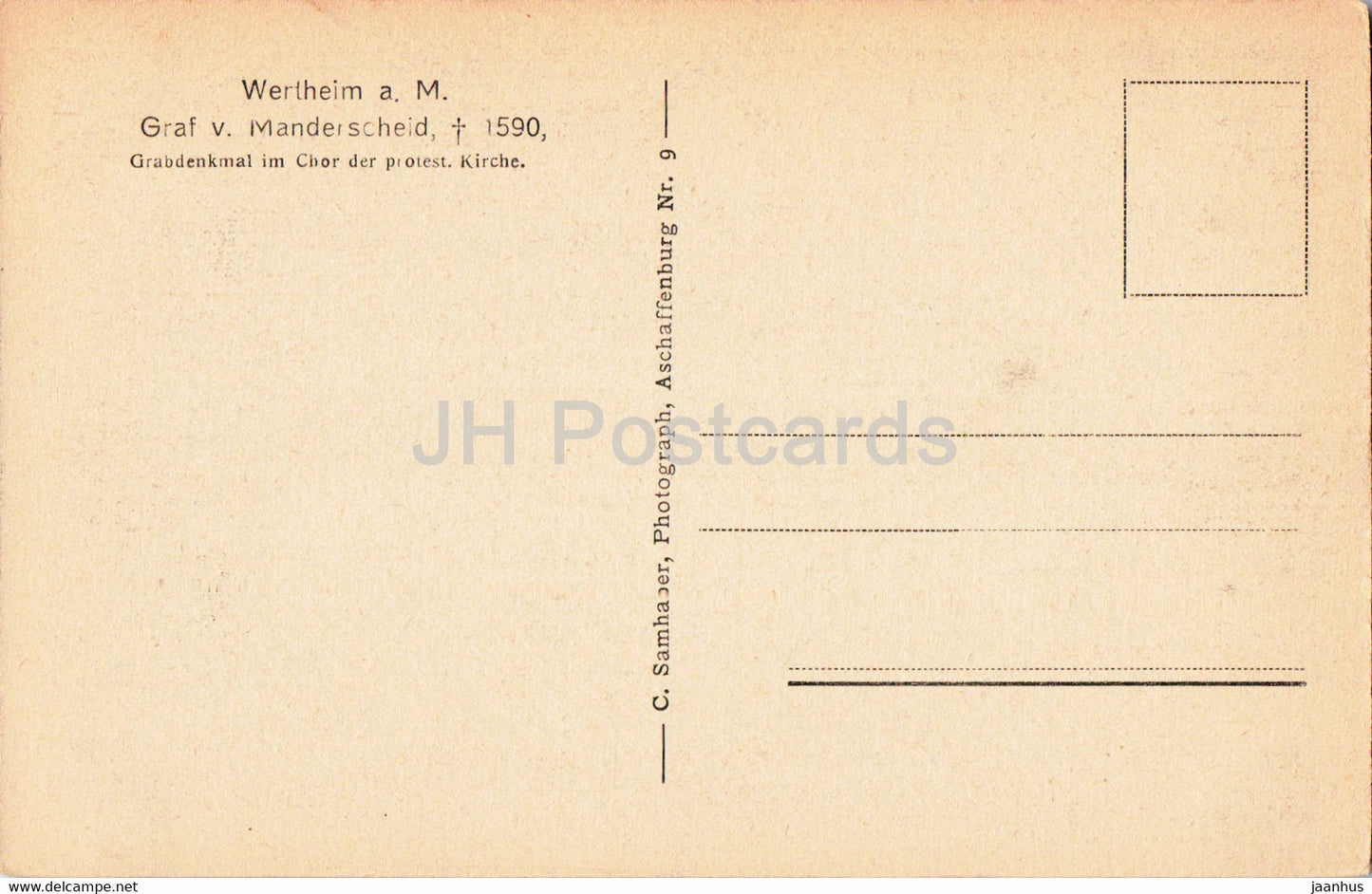 Wertheim a M - Graf v Manderscheid - Grabdenkmal im Chor der Protestkirche - Kirche - alte Postkarte - Deutschland - unbenutzt