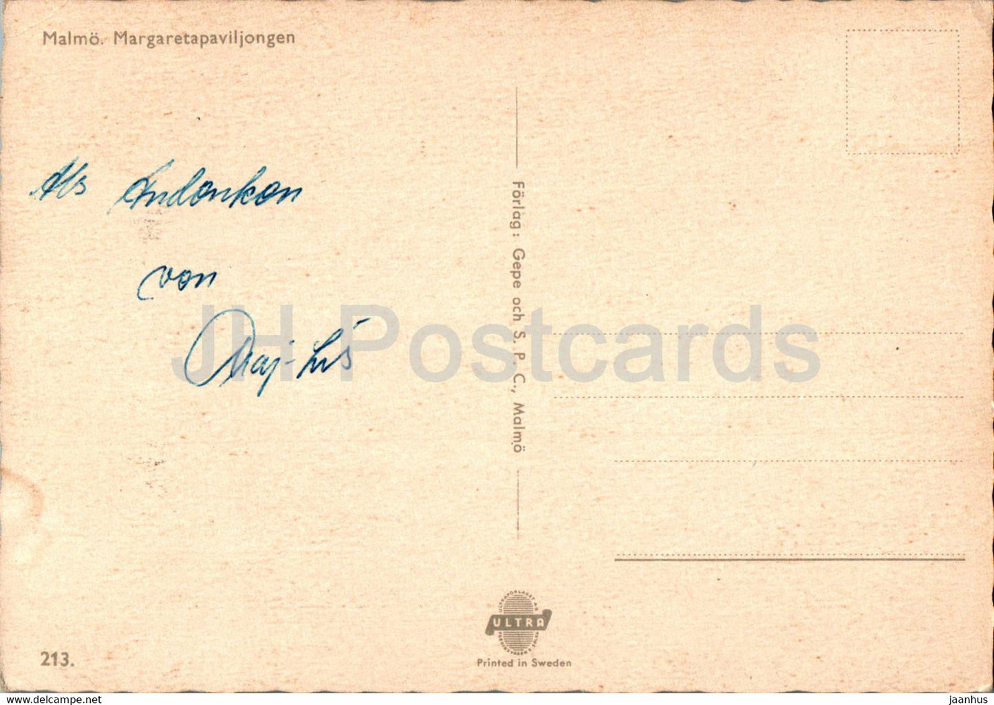 Malmö - Margaretapaviljongen - 213 - carte postale ancienne - Suède - utilisé