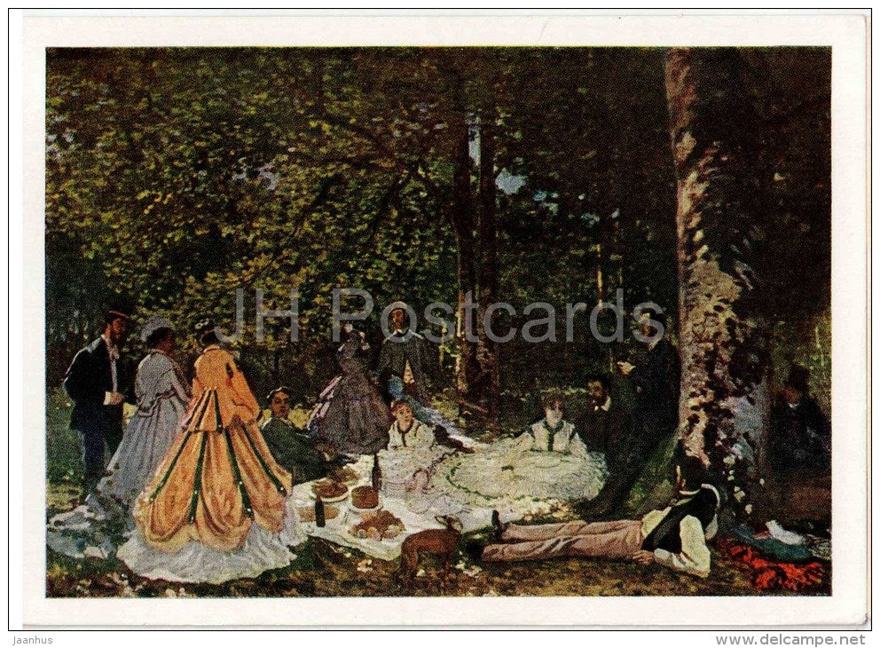 painting by Claude Monet - Luncheon on the Grass - dog - french art - unused - JH Postcards