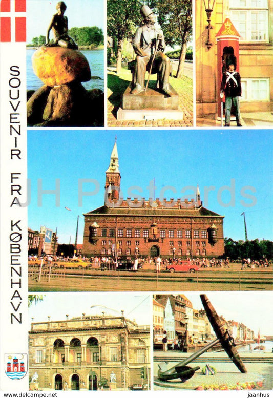 Copenhagen - Little Mermaid - Town Hall - anchor - multiview - Denmark - unused - JH Postcards
