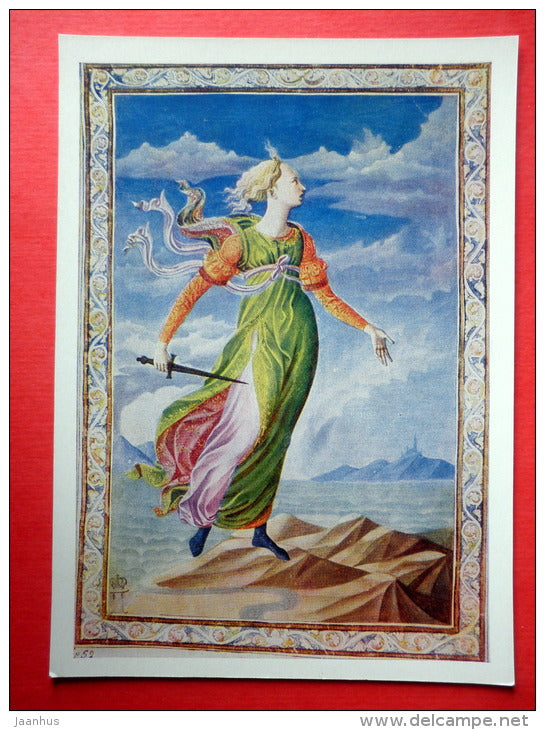 drawing by Francesco Pesellino - Allegory of Carthage - woman - italian art - unused - JH Postcards