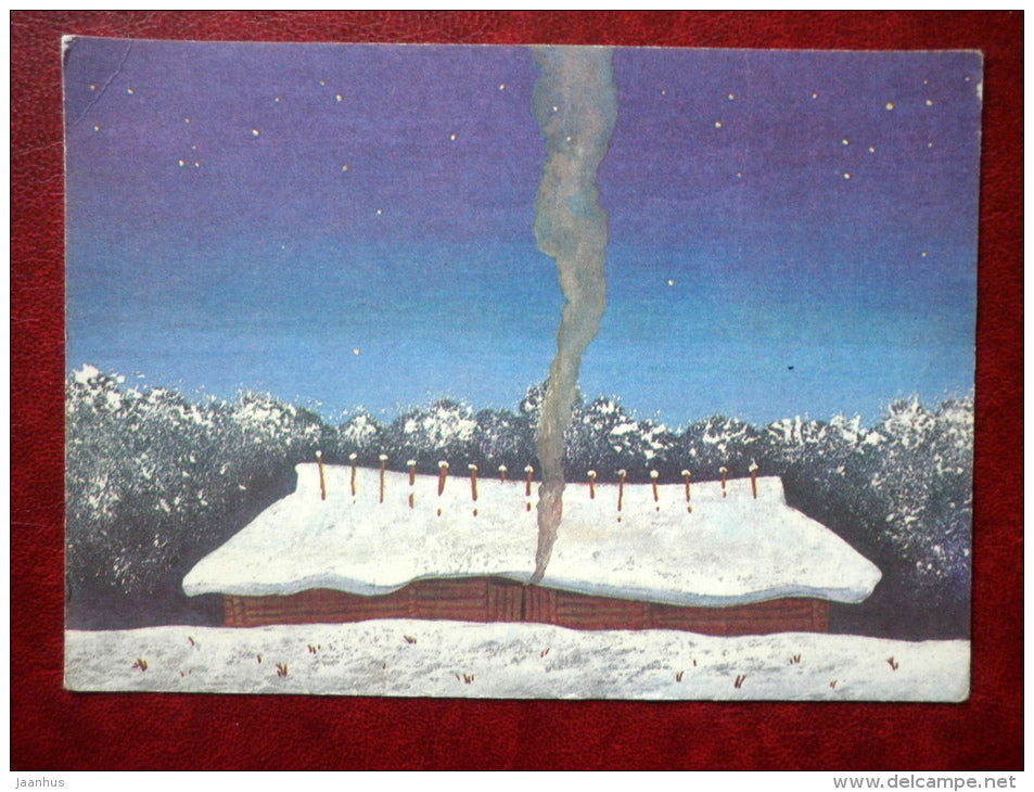 New Year Greeting card - by J. Tammsaar - barn - 1986 - Estonia USSR - used - JH Postcards