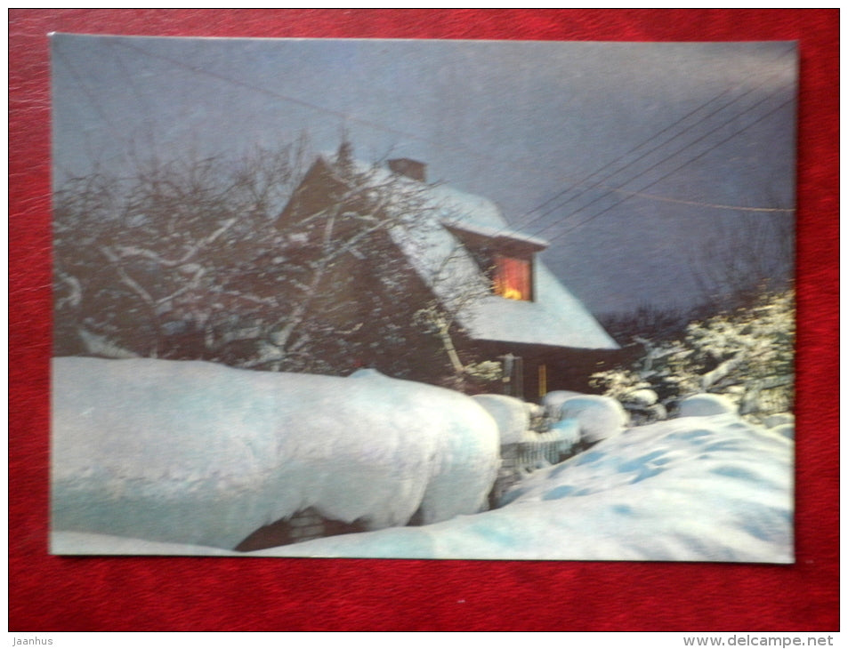 New Year Greeting card - dwelling house - 1988 - Estonia USSR - used - JH Postcards